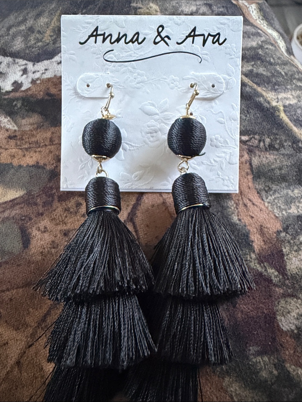 Anna & Ava Black Tiered Tassel Drop Earrings with Gold Accent